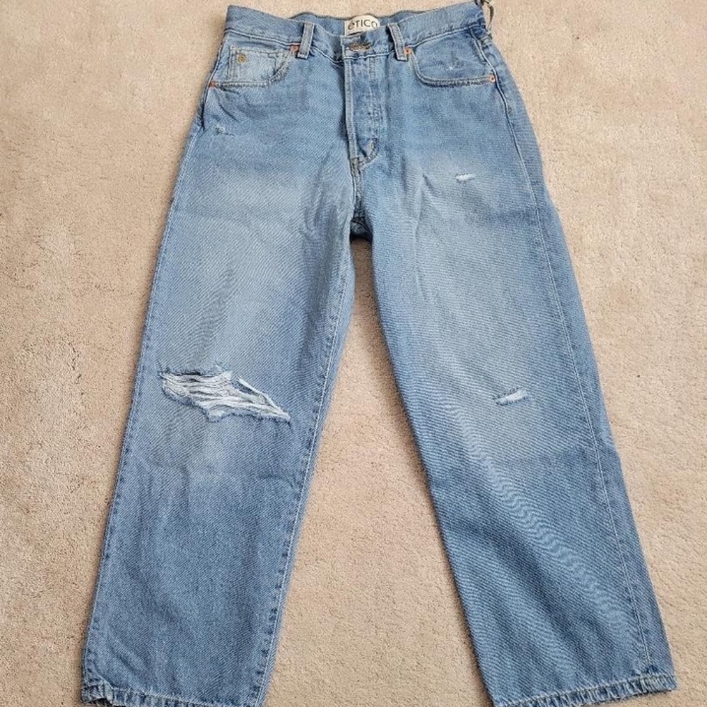ETICA Altin Loose Crop Distressed Jeans For Women Size 26 Ithaca Cotton Blue